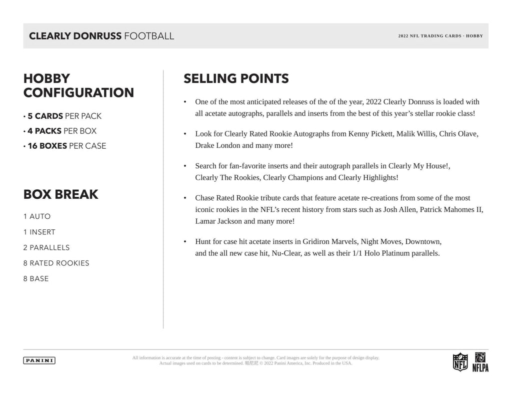 2022 Clearly Donruss Football Checklist, Set Details, Box Reviews